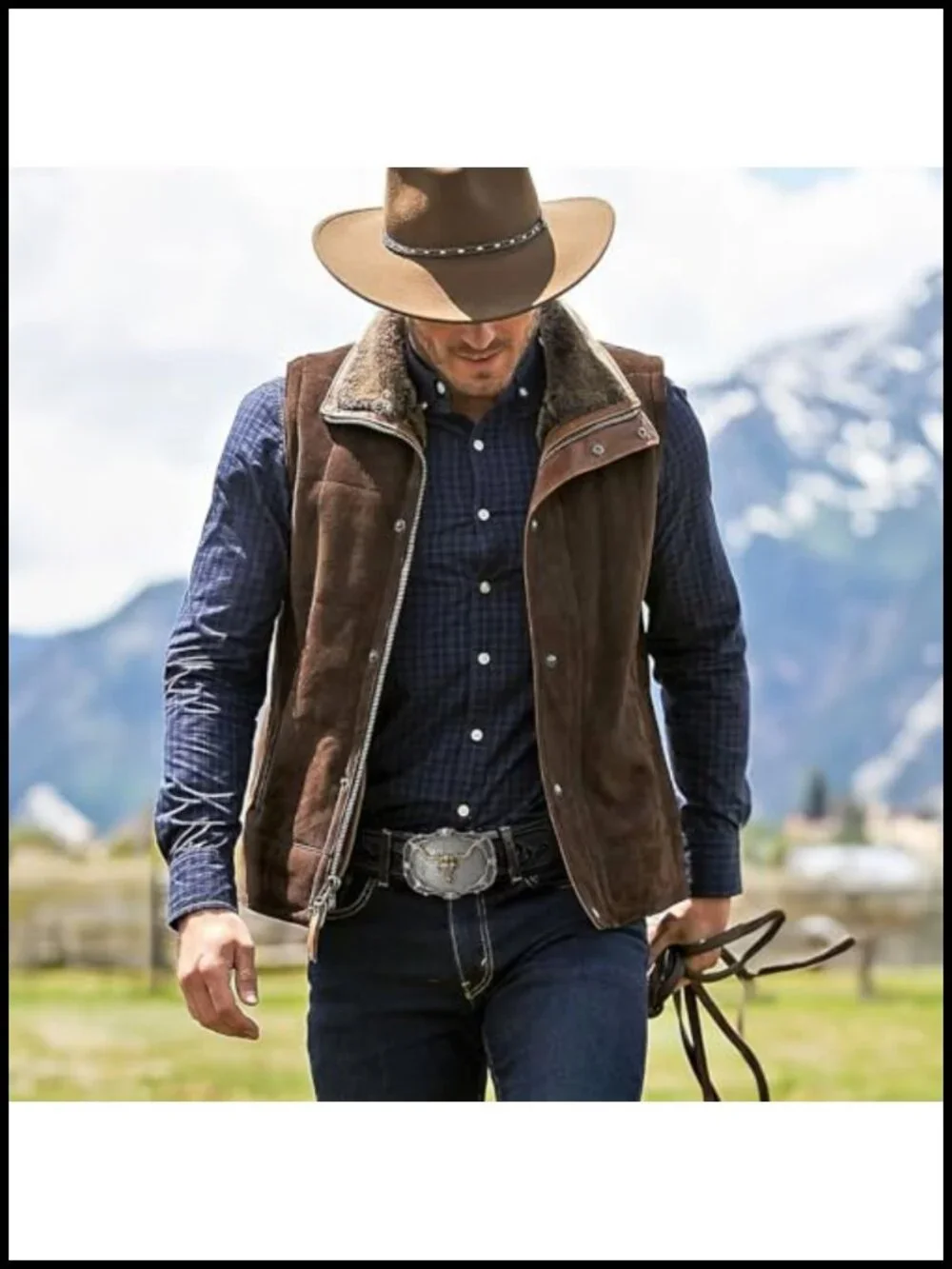 Men's Western Ratchet Cowboy Belt with Automatic Buckle, Adjustable Leather